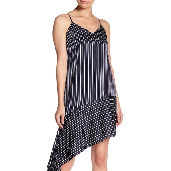NWT - J.O.A. Striped Asymmetrical Dress Navy Multi, Size S - Picture 1 of 3